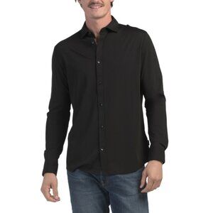 KENNETH COLE Black Tech Knit Button Down Shirt